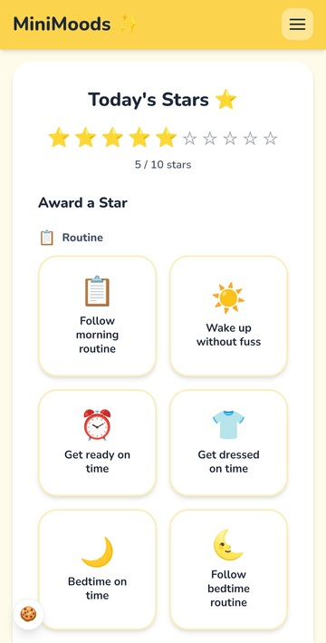 Child detail page with star progress and behaviour badges